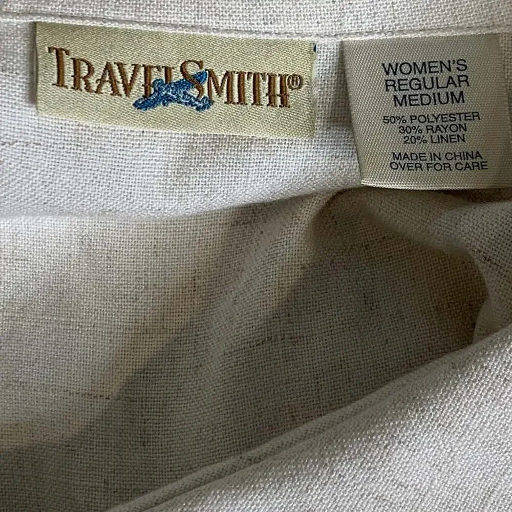 TravelSmith Women's Medium Linen Blend Short Sleeve Button Up Shirt Blouse - Picture 4 of 7